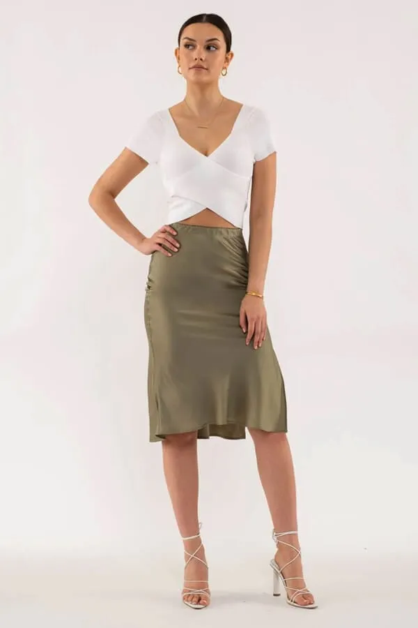 Side Slit Satin Skirt