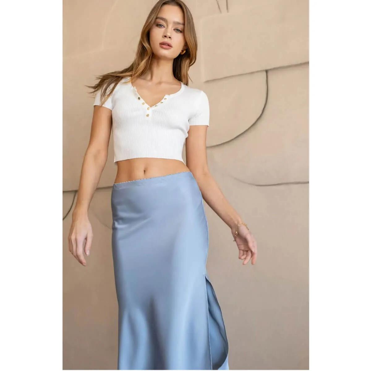 Side Slit Satin Skirt