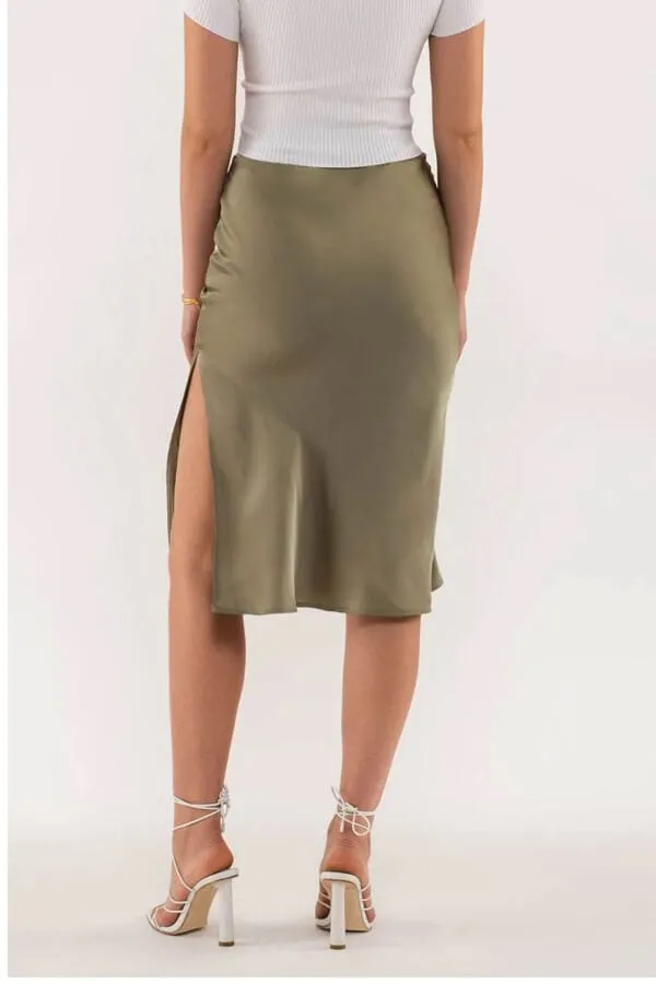 Side Slit Satin Skirt