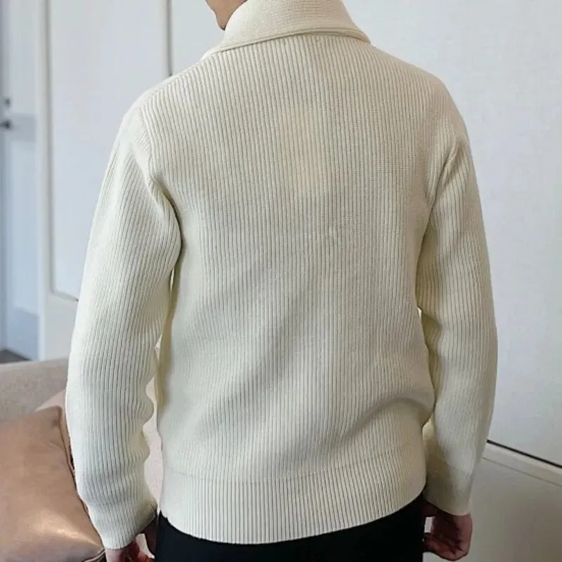 Solid Knitted Lapel Collar Cardigan