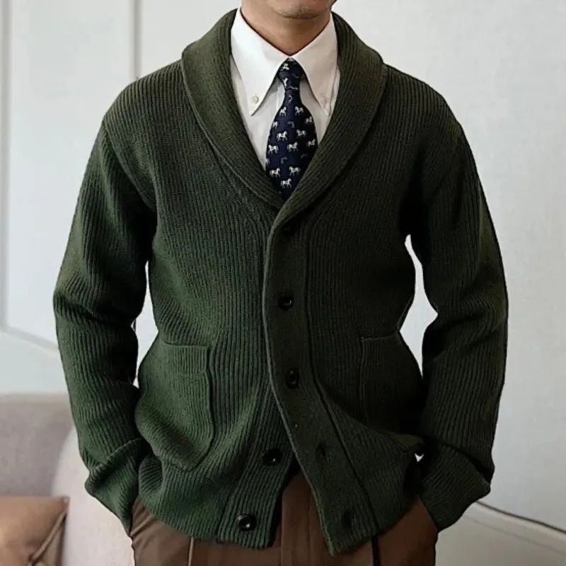 Solid Knitted Lapel Collar Cardigan