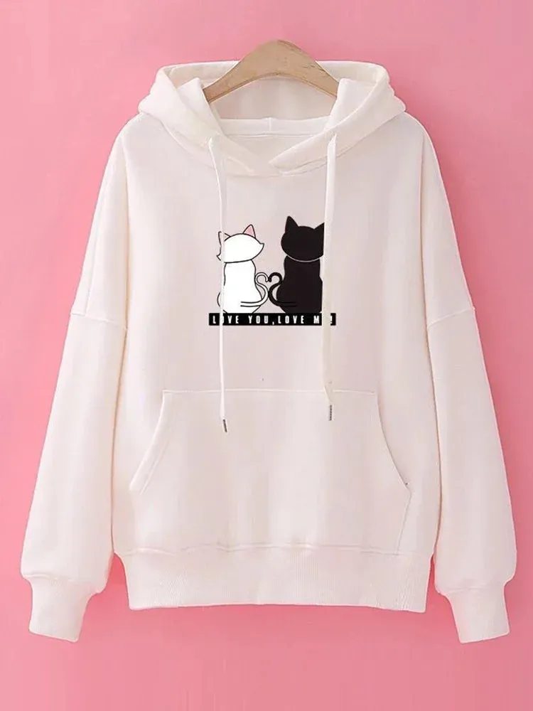 Streetwear Hoodies Fashion Women Sweatshirt Autumn Winter Long Sleeve Harajuku Hooded Sweater Korean Cartoon Cat sudadera mujer