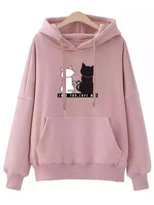 Streetwear Hoodies Fashion Women Sweatshirt Autumn Winter Long Sleeve Harajuku Hooded Sweater Korean Cartoon Cat sudadera mujer