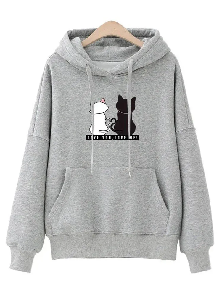 Streetwear Hoodies Fashion Women Sweatshirt Autumn Winter Long Sleeve Harajuku Hooded Sweater Korean Cartoon Cat sudadera mujer