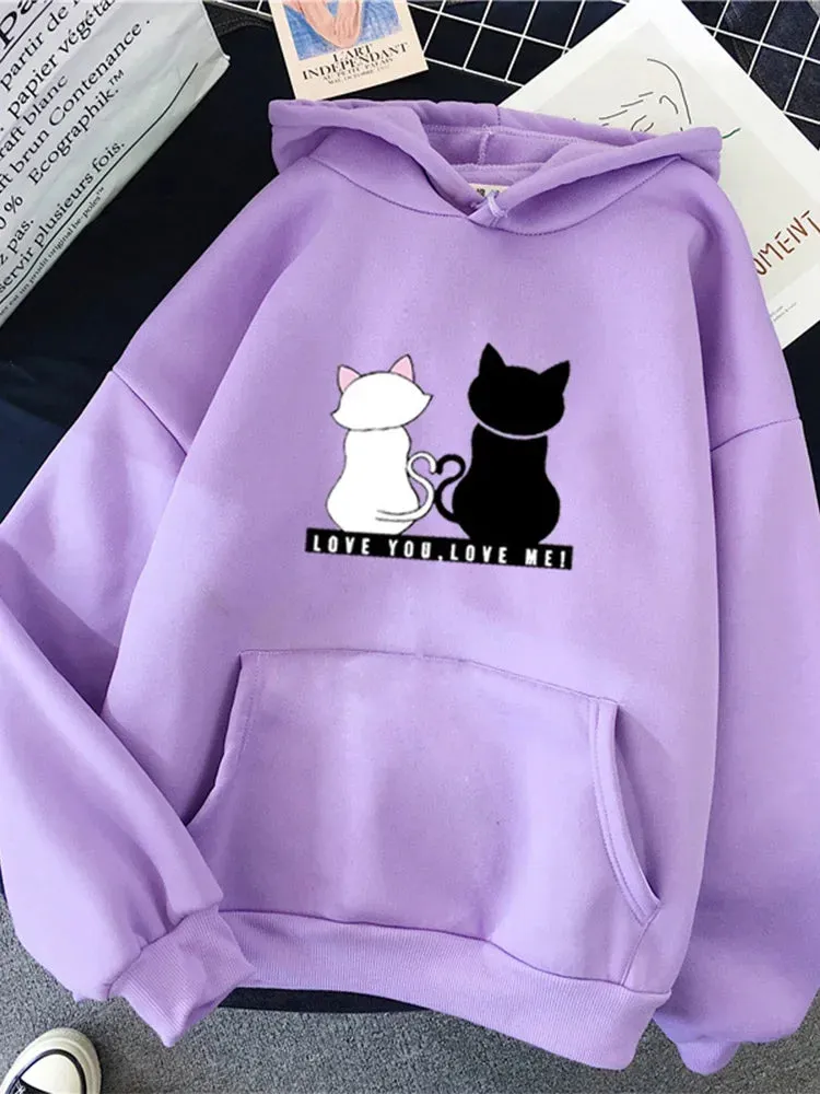 Streetwear Hoodies Fashion Women Sweatshirt Autumn Winter Long Sleeve Harajuku Hooded Sweater Korean Cartoon Cat sudadera mujer