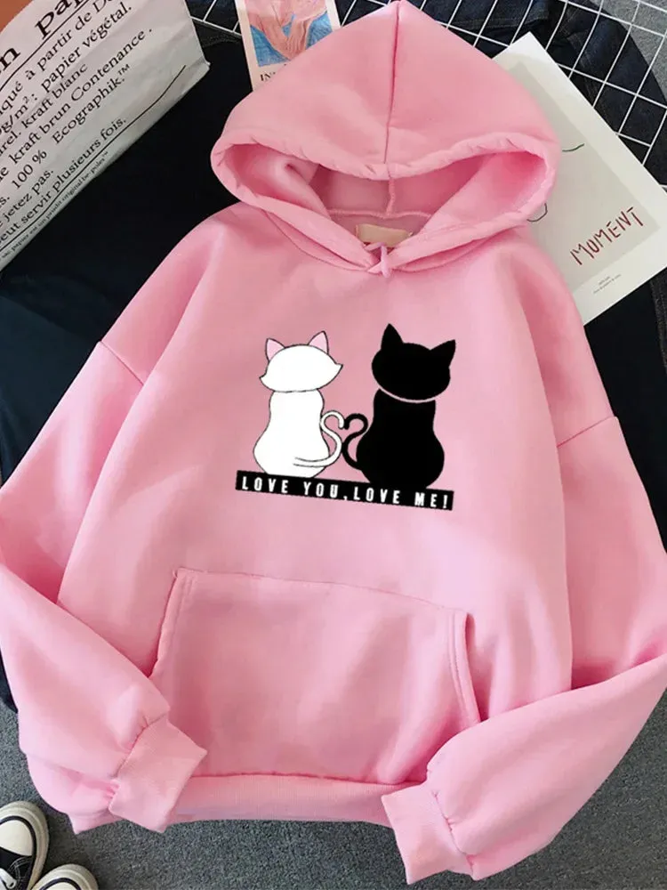 Streetwear Hoodies Fashion Women Sweatshirt Autumn Winter Long Sleeve Harajuku Hooded Sweater Korean Cartoon Cat sudadera mujer