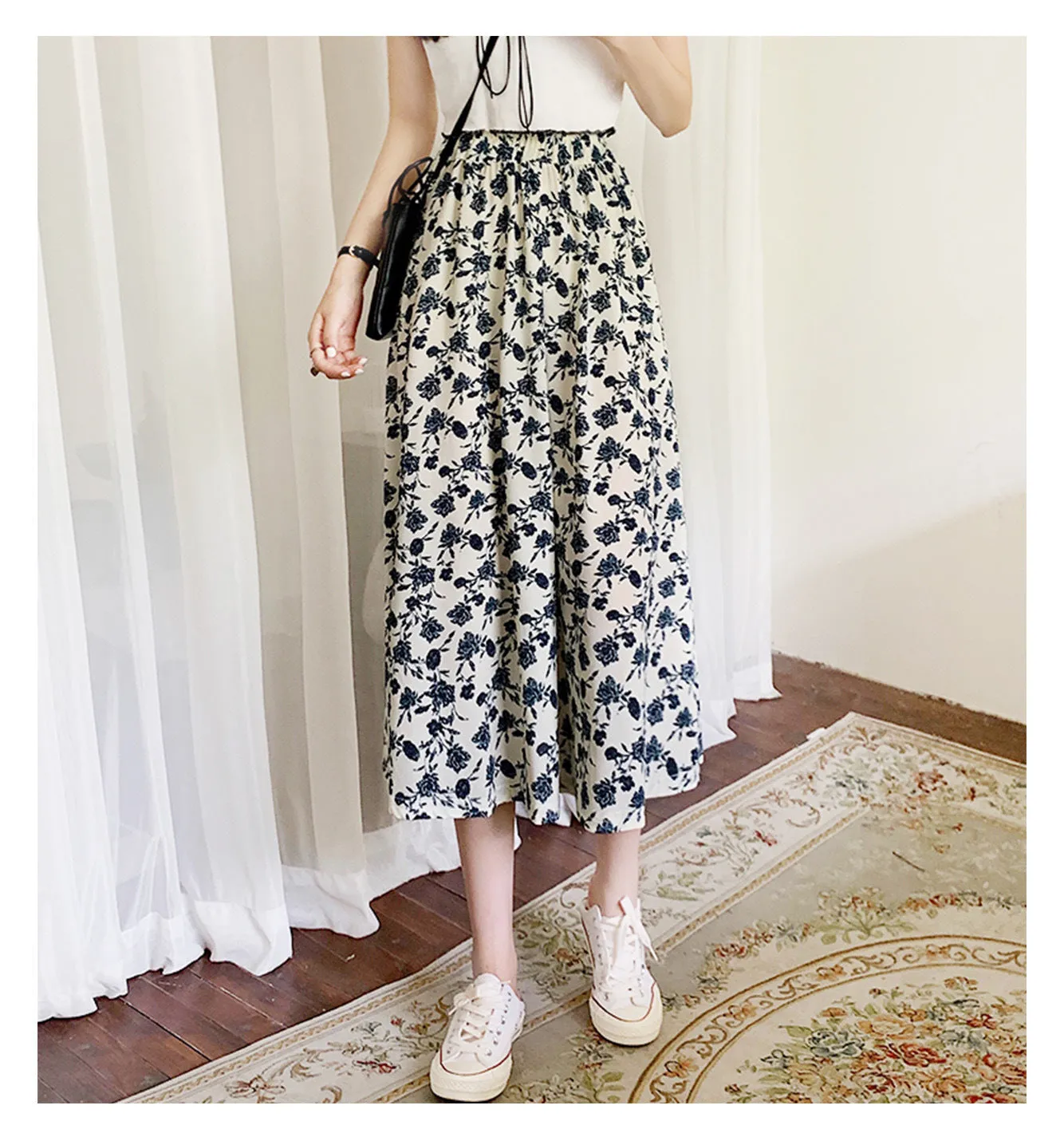 Summer Japanese Sweet Look Fresh Looking High Waist Slim Loose Personality Floral Trendy Matching Skirt ins Skirt