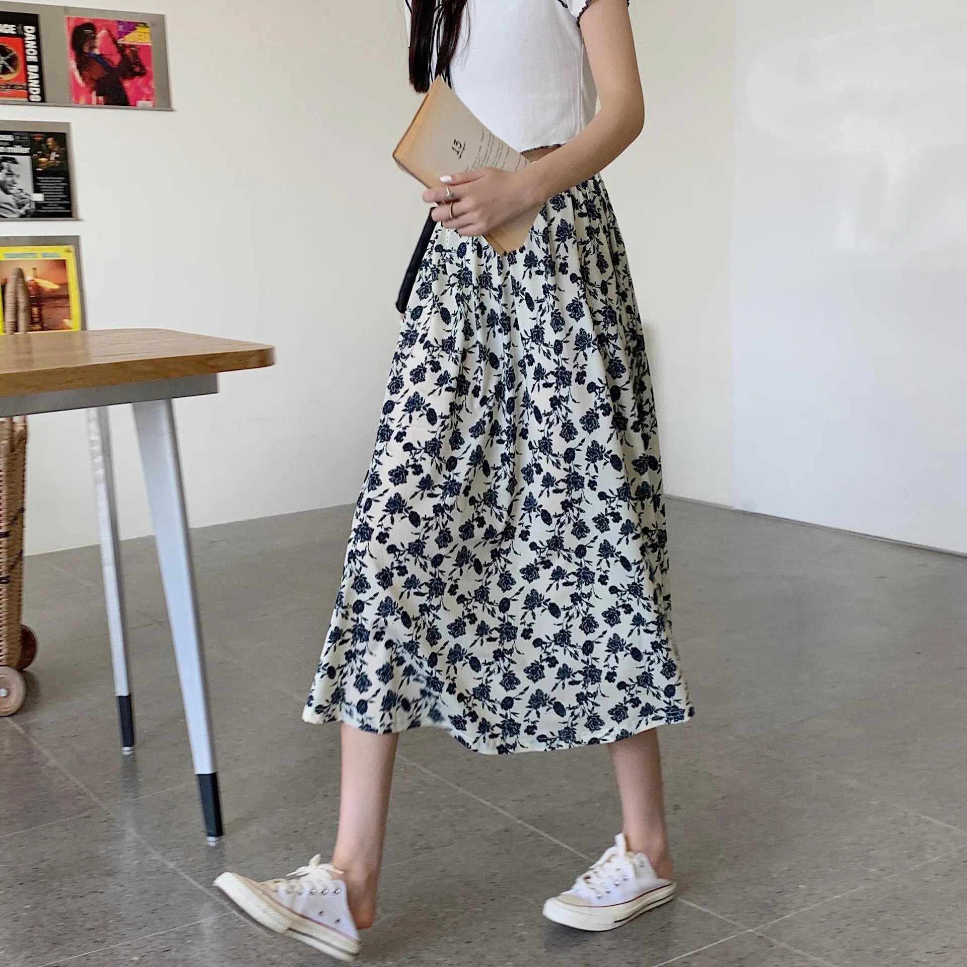 Summer Japanese Sweet Look Fresh Looking High Waist Slim Loose Personality Floral Trendy Matching Skirt ins Skirt