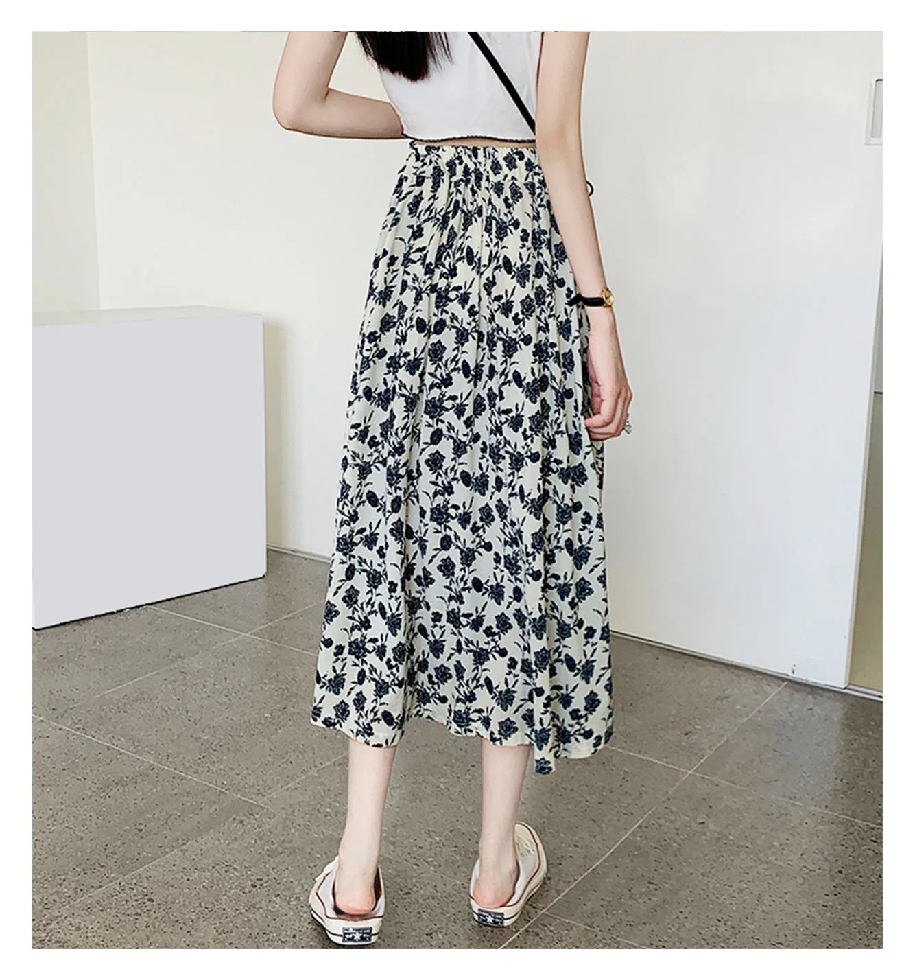 Summer Japanese Sweet Look Fresh Looking High Waist Slim Loose Personality Floral Trendy Matching Skirt ins Skirt