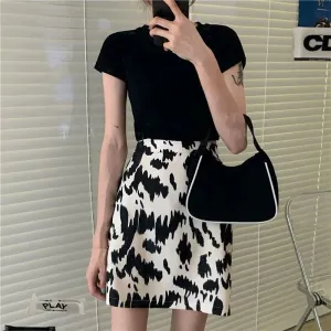 Summer Korean High Waist Slim-Look Color-Matching Printed A-Line Young Look Women Trendy Mid-Length Skirt