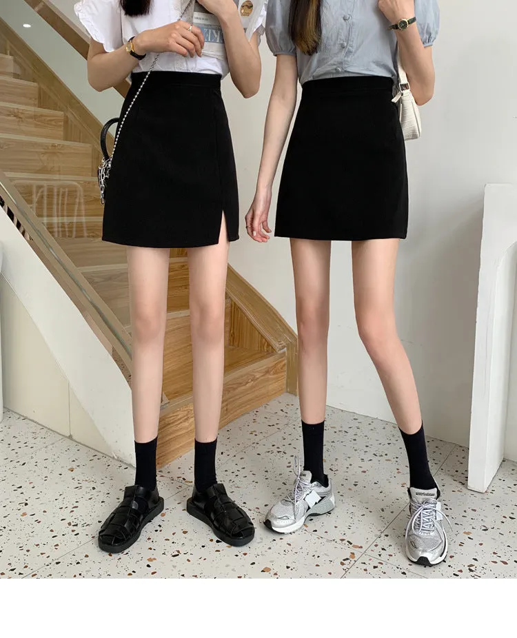 Summer Women High Waist Black Splitted Skirt Trendy Western Slim Look Hip Flattering A-Line Skirt