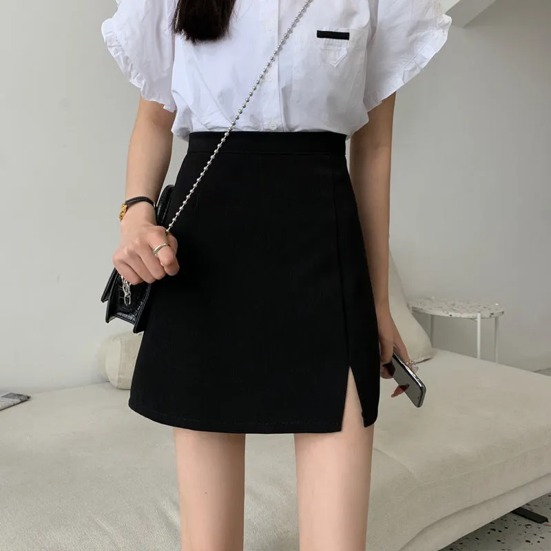 Summer Women High Waist Black Splitted Skirt Trendy Western Slim Look Hip Flattering A-Line Skirt