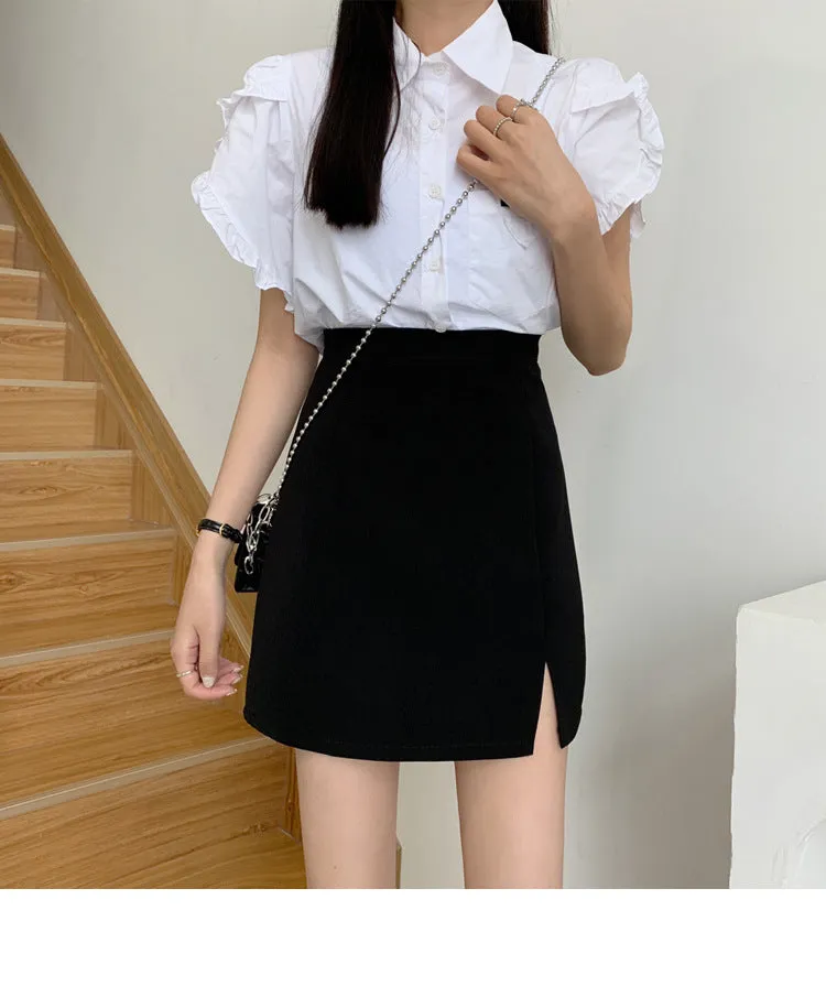 Summer Women High Waist Black Splitted Skirt Trendy Western Slim Look Hip Flattering A-Line Skirt