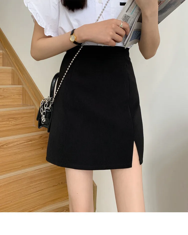 Summer Women High Waist Black Splitted Skirt Trendy Western Slim Look Hip Flattering A-Line Skirt