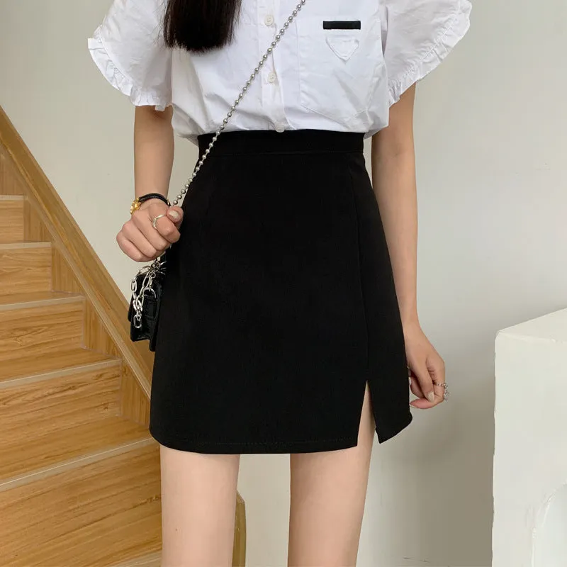 Summer Women High Waist Black Splitted Skirt Trendy Western Slim Look Hip Flattering A-Line Skirt