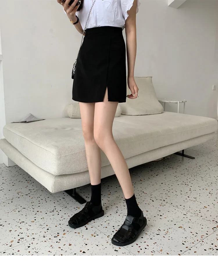 Summer Women High Waist Black Splitted Skirt Trendy Western Slim Look Hip Flattering A-Line Skirt