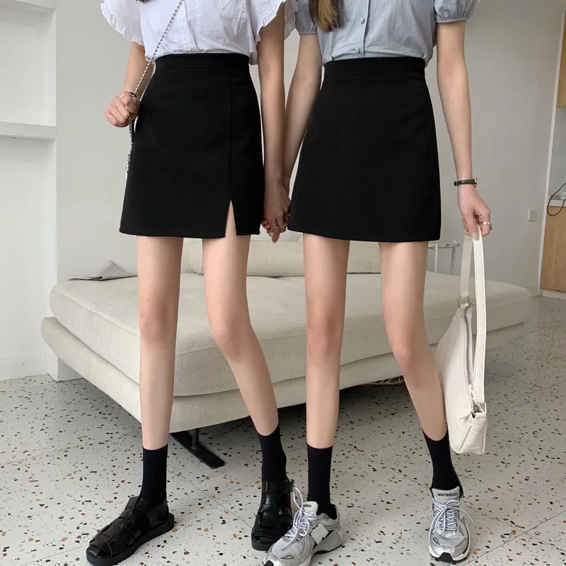 Summer Women High Waist Black Splitted Skirt Trendy Western Slim Look Hip Flattering A-Line Skirt