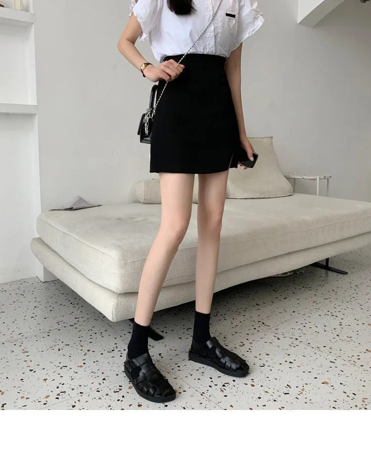 Summer Women High Waist Black Splitted Skirt Trendy Western Slim Look Hip Flattering A-Line Skirt