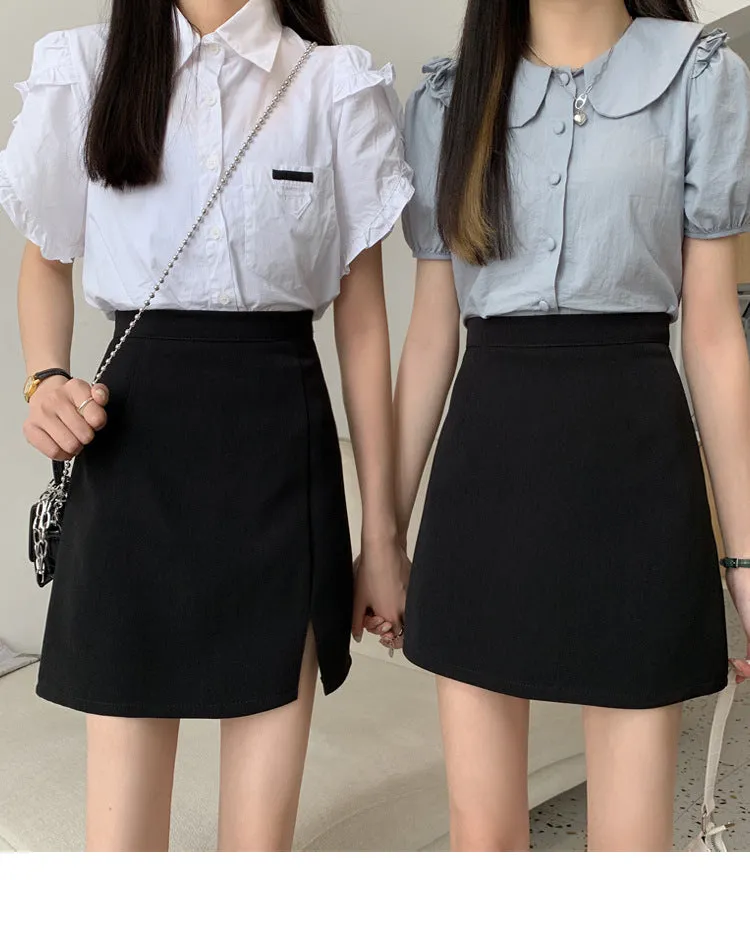 Summer Women High Waist Black Splitted Skirt Trendy Western Slim Look Hip Flattering A-Line Skirt