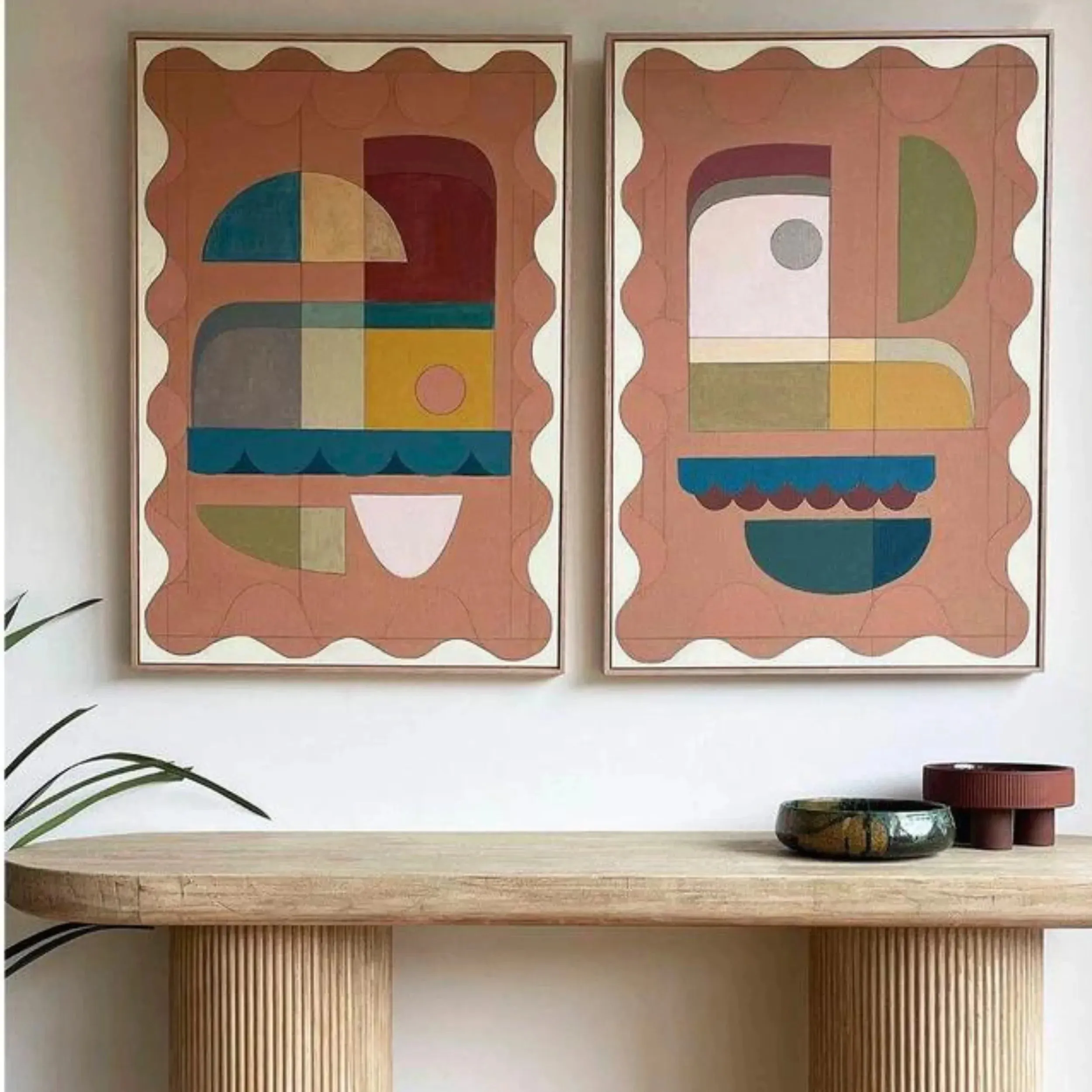 Terracotta Blush One Canvas Print 120cm x 80cm Oak Frame