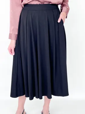 Terri - Pleated Side Pocket Midi Skirt (Black)