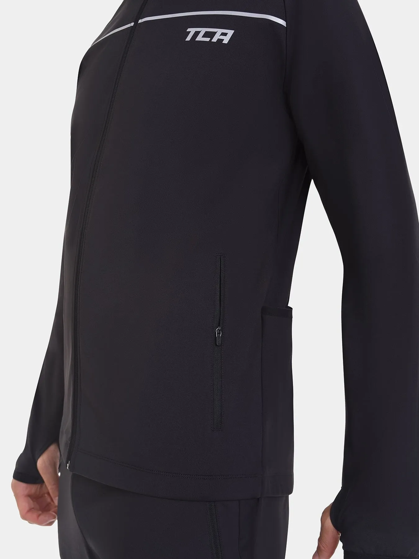 Thermal Cycling Jacket For Men With Thumbholes, Reflective Strips, Brushed Inner Fabric, Side & Internal Zip Pockets