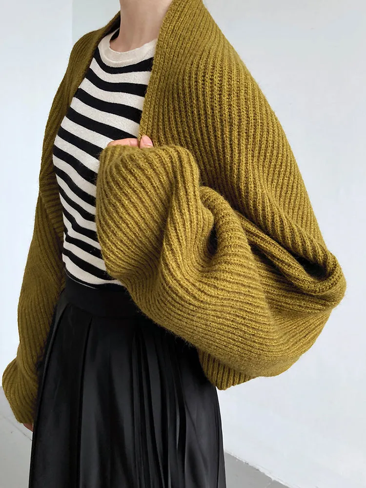 Touka Knitted Shrug Scarf - Olive Green