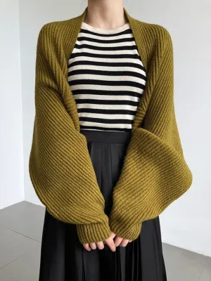 Touka Knitted Shrug Scarf - Olive Green