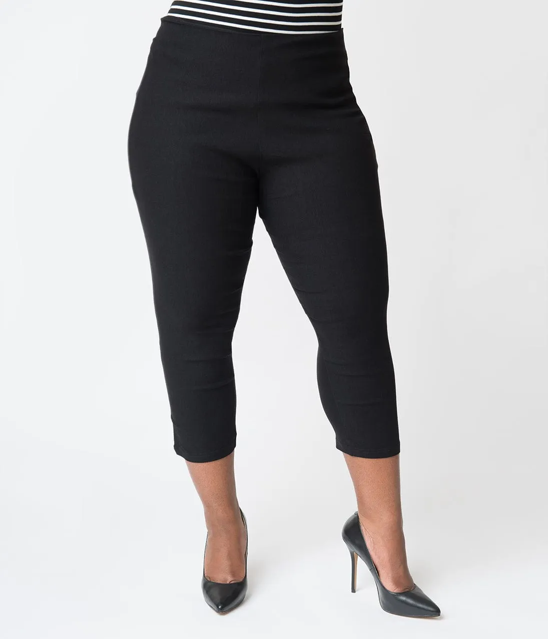 Unique Vintage Plus Size 1950s Black High Waist Rachelle Capri Pants