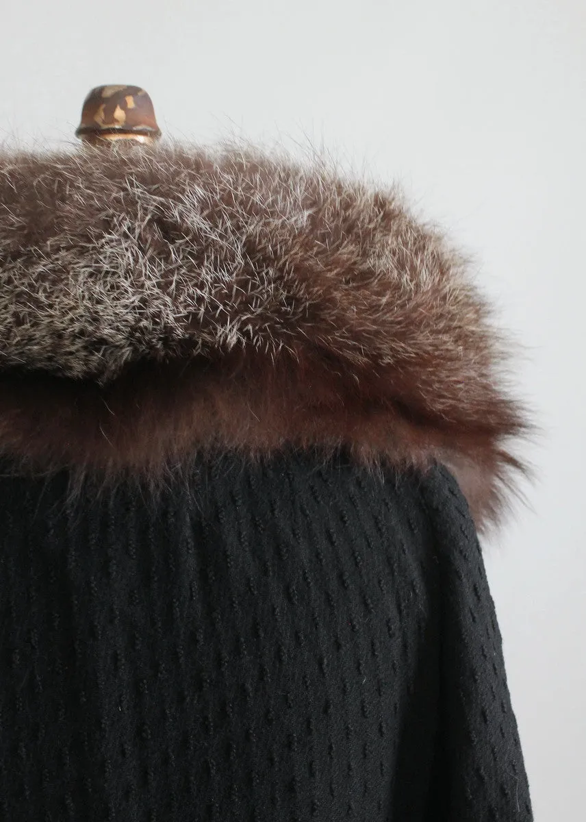 Vintage 1930s Art Deco Wool Coat with Fox Fur Collar