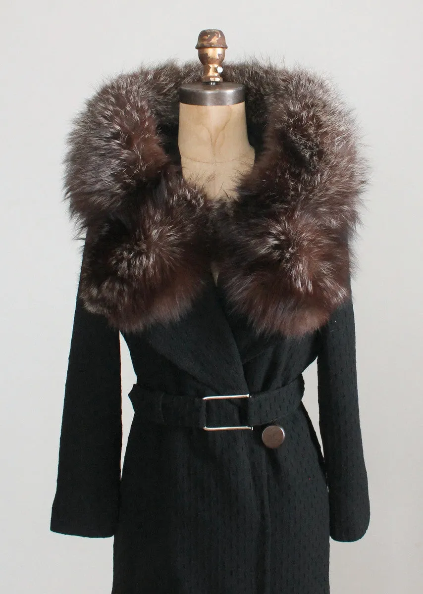 Vintage 1930s Art Deco Wool Coat with Fox Fur Collar