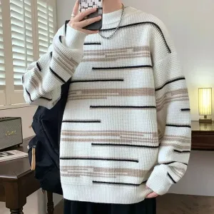 Wiaofellas  -  Knitted Sweaters for Men Crewneck Knitwear New In Round Collar Autumnr and Winter Pullover Man Sweatshirt Top Cheap Streetwear