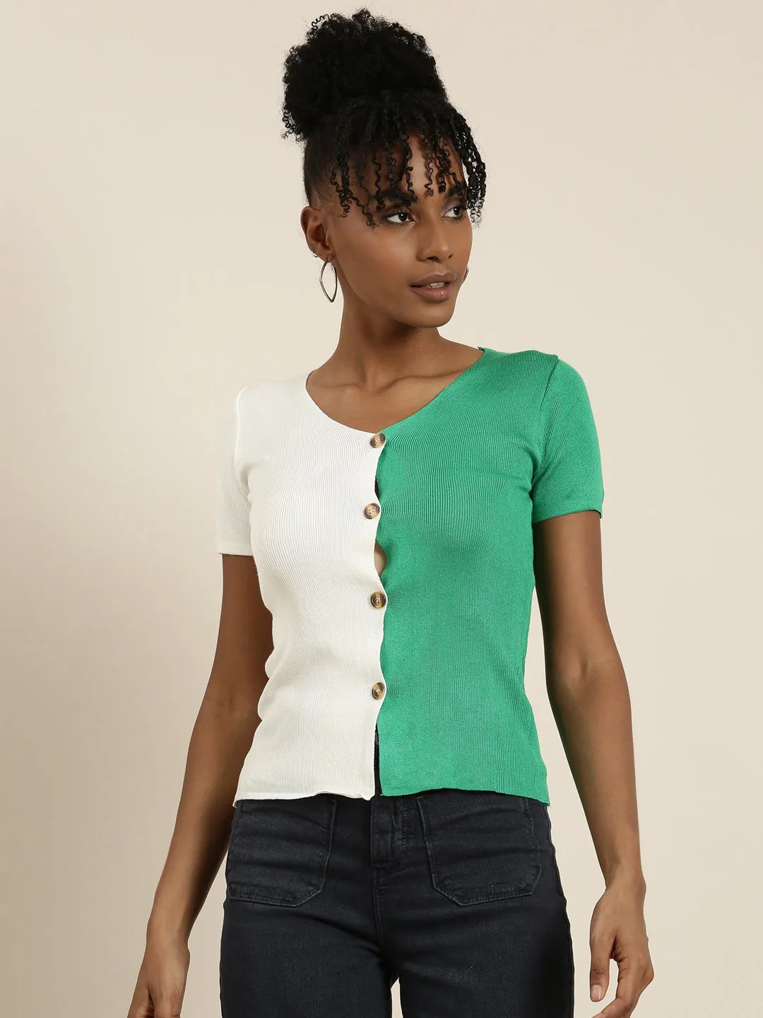 Women Green Colourblock Top