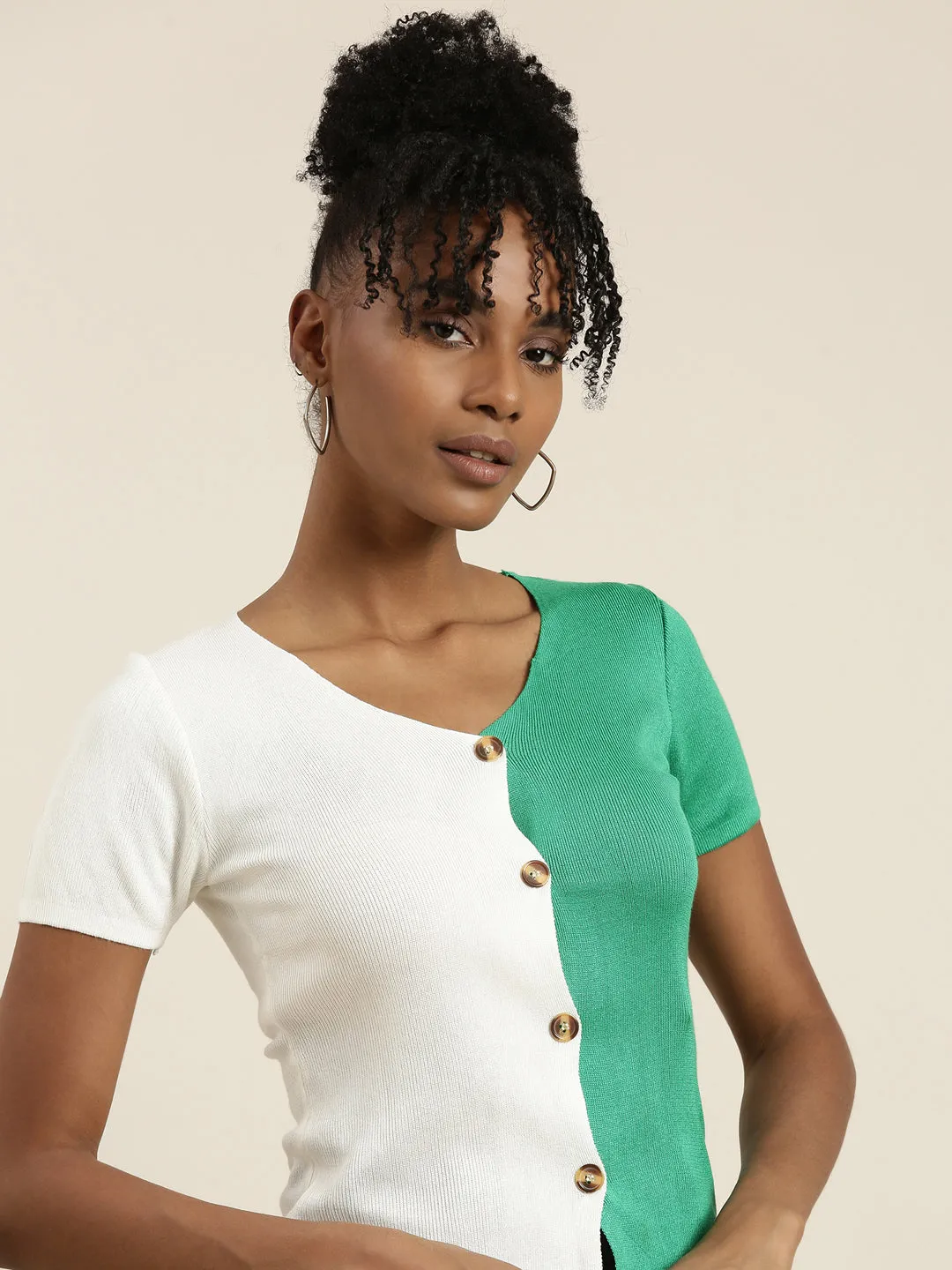 Women Green Colourblock Top