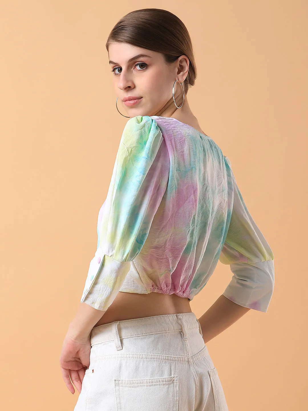 Women Tie and Dye Multi Blouson Crop Top